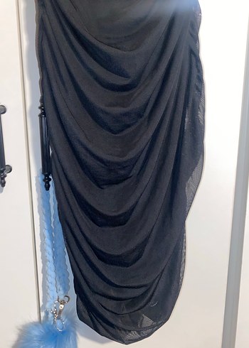 l Beden Uzun Siyah Drapeli Gotik Abiye Elbise