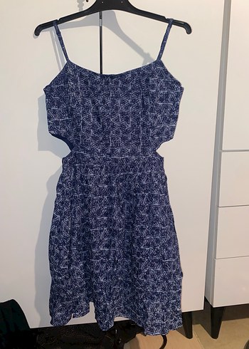 Lacivert Bağlamalı Mini Kot Elbise - Görsel 2