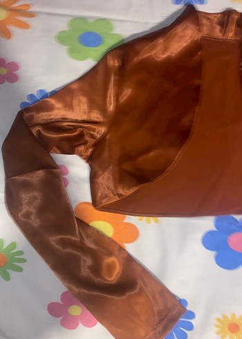 Kızlar İçin Kahverengi Saten Bolero - Görsel 2