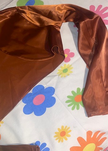 Kızlar İçin Kahverengi Saten Bolero - Görsel 3