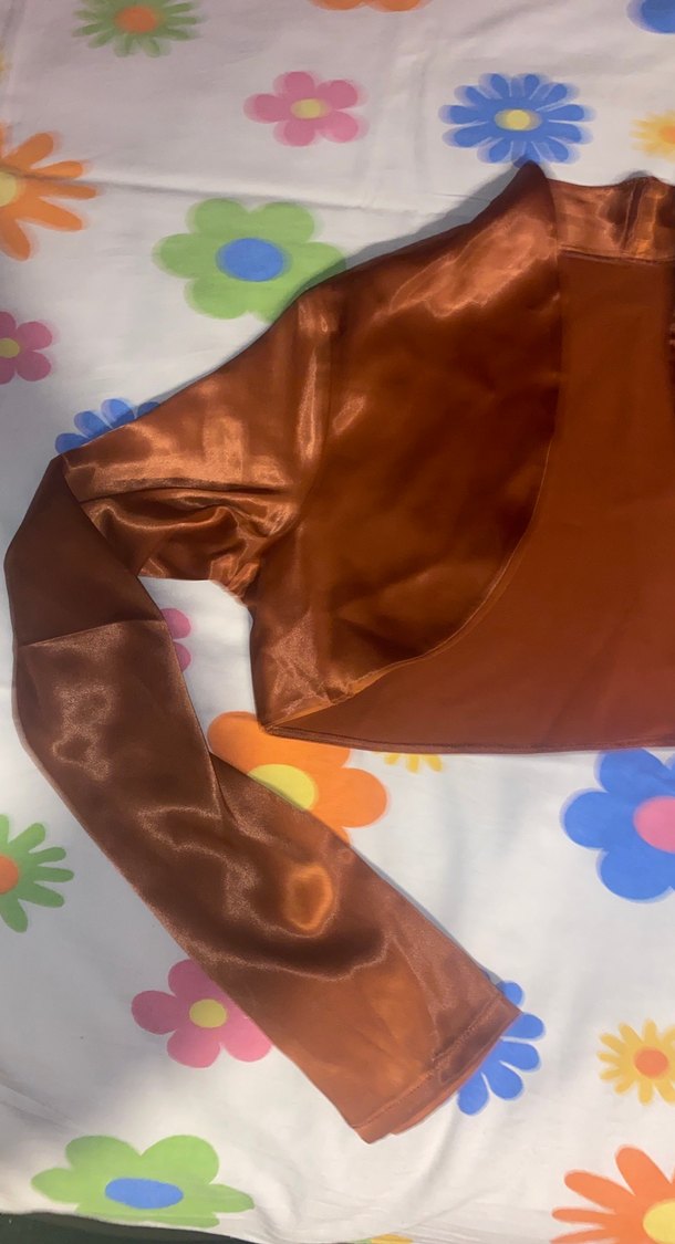 Kızlar İçin Kahverengi Saten Bolero - Görsel 2