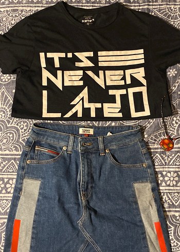 Zara Siyah Baskılı Kadın Midi Kot Pantolon kombin