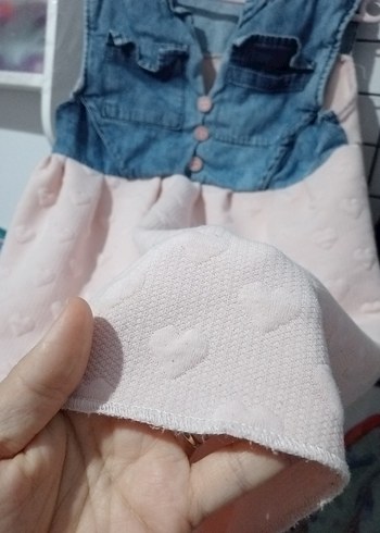 7 Yaş Beden Düğmeli Kot Pembe Kız Elbise ve iki etek