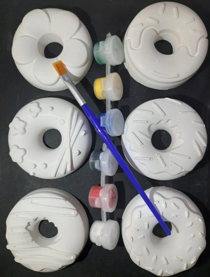 6 Parça Boyanabilir Seramik Donut Seti ve Fırça - Görsel 2