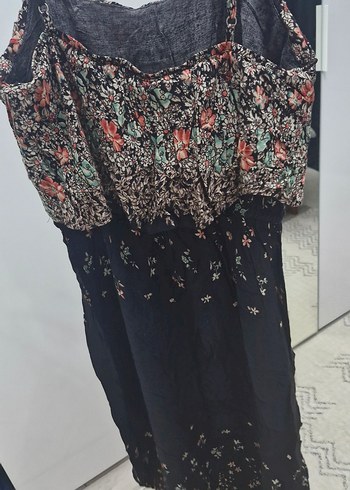 Siyah Desenli Bohem Uzun Askılı Elbise - Görsel 6