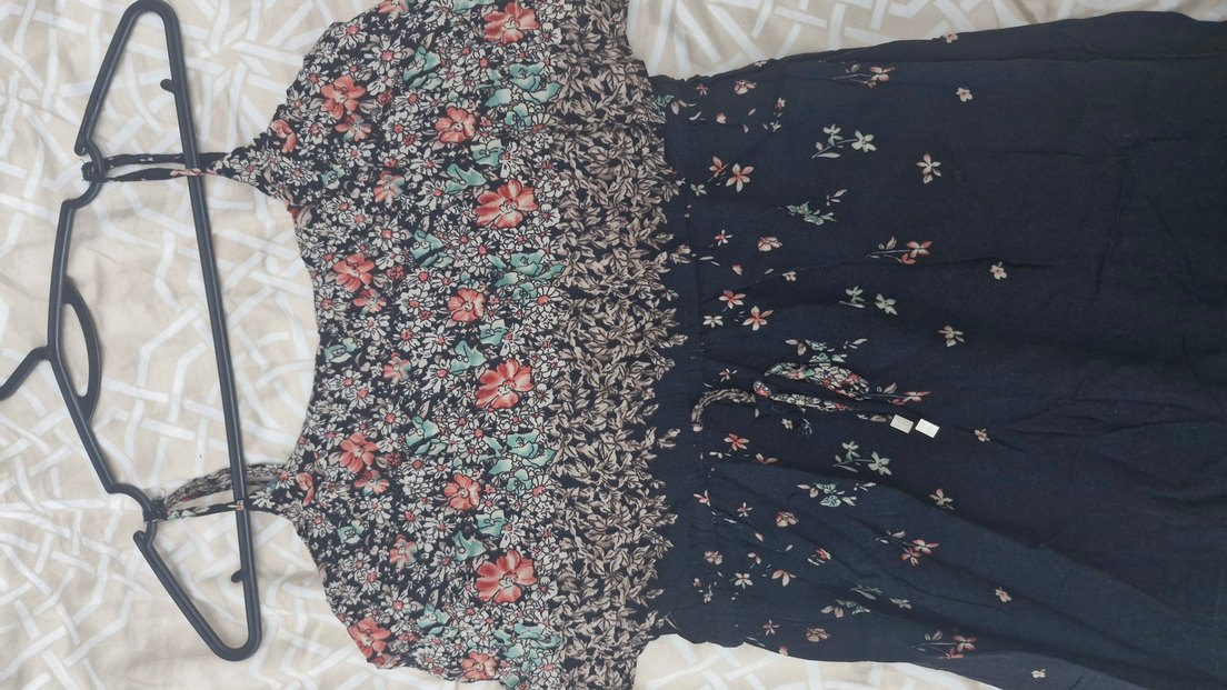 Siyah Desenli Bohem Uzun Askılı Elbise - Görsel 5