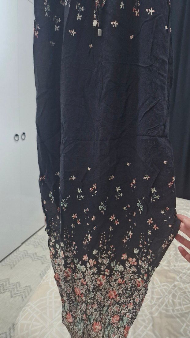 Siyah Desenli Bohem Uzun Askılı Elbise - Görsel 2