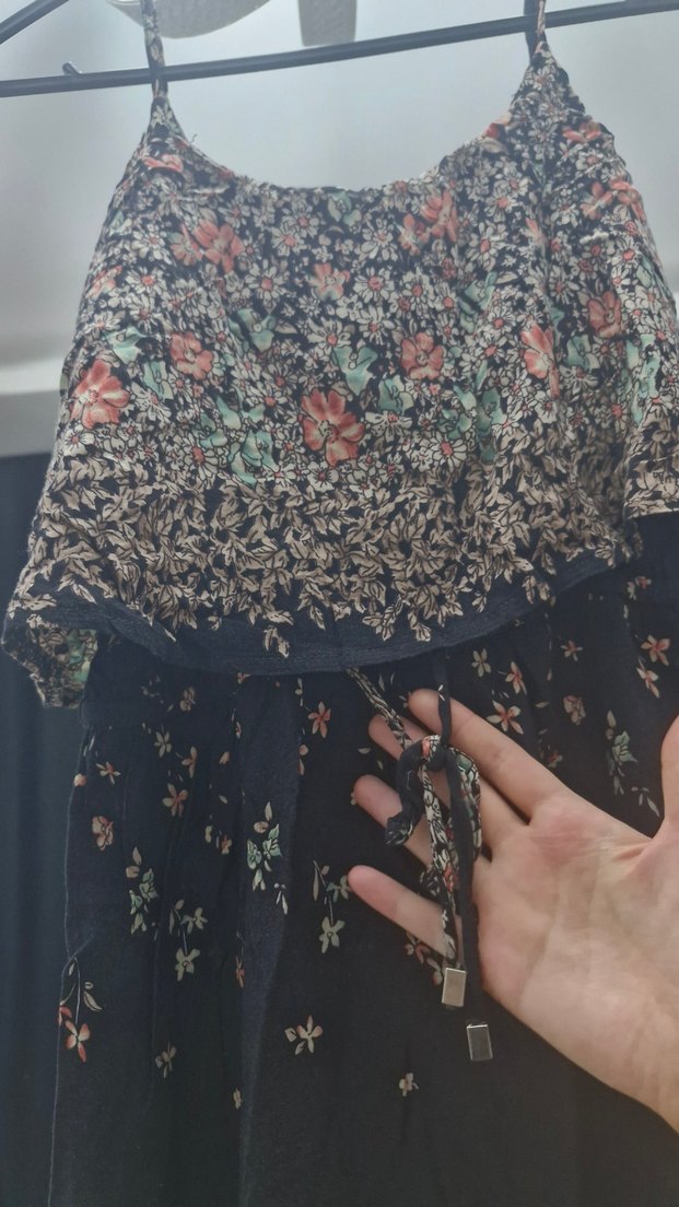 Siyah Desenli Bohem Uzun Askılı Elbise - Görsel 3