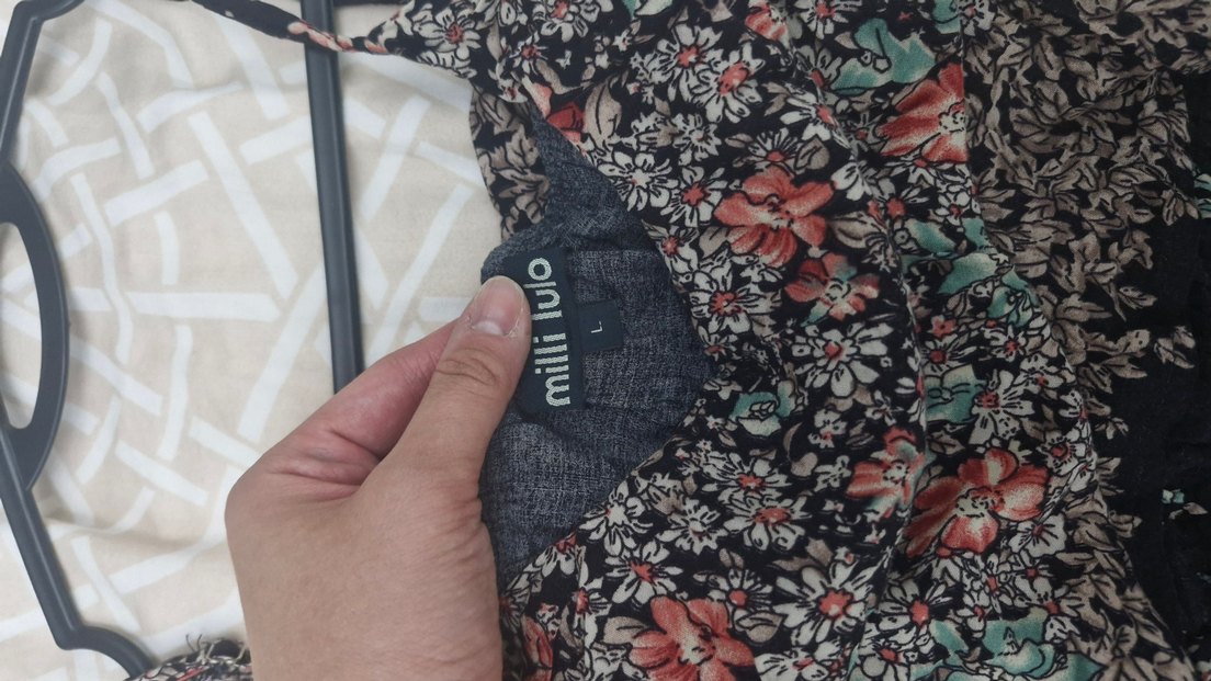 Siyah Desenli Bohem Uzun Askılı Elbise - Görsel 4