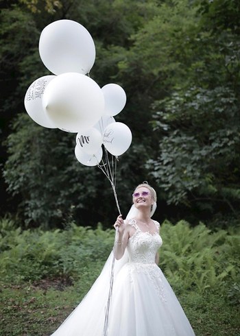 Straplez Beyaz Prenses Gelinlik - Görsel 4