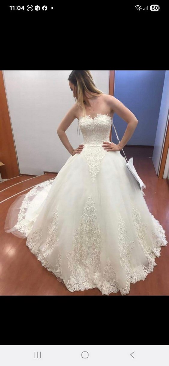 Straplez Beyaz Prenses Gelinlik - Görsel 2