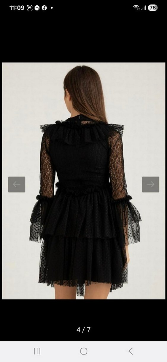 Uzun Kollu Fırfırlı Siyah Mini Elbise - Görsel 4