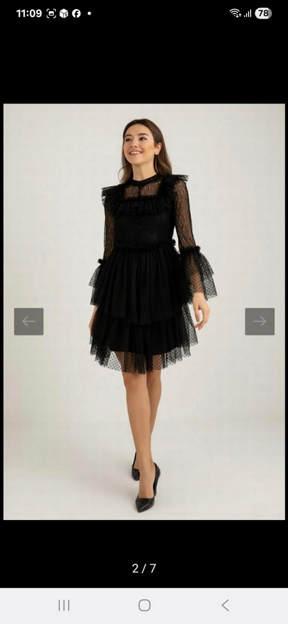 Uzun Kollu Fırfırlı Siyah Mini Elbise - Görsel 2