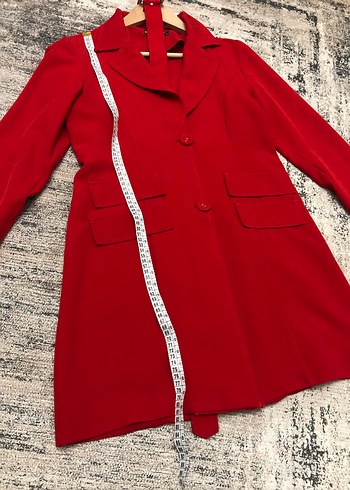 Kemerli Kırmızı Kadın Uzun Takım - Görsel 15