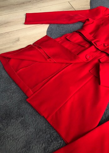 Kemerli Kırmızı Kadın Uzun Takım - Görsel 7