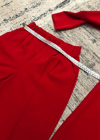 Kemerli Kırmızı Kadın Uzun Takım - Görsel 20