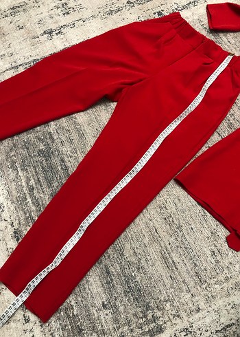 Kemerli Kırmızı Kadın Uzun Takım - Görsel 19