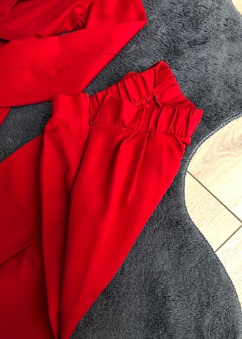 Kemerli Kırmızı Kadın Uzun Takım - Görsel 10