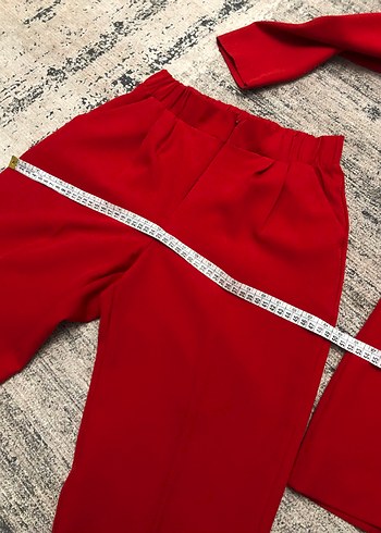 Kemerli Kırmızı Kadın Uzun Takım - Görsel 18