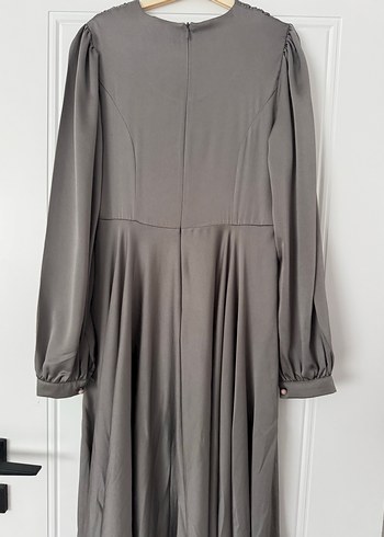 Gri Uzun Drapeli Kadın Elbise - Görsel 5