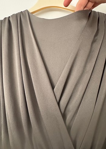 Gri Uzun Drapeli Kadın Elbise - Görsel 7