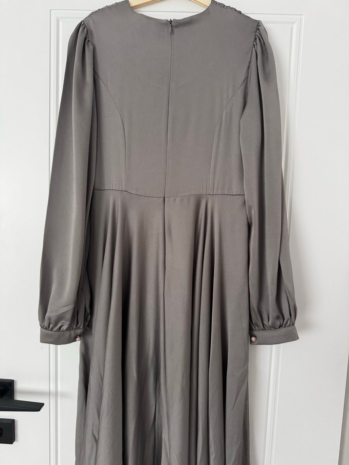 Gri Uzun Drapeli Kadın Elbise - Görsel 5