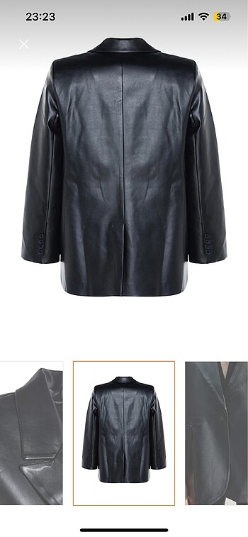 Siyah Dokuma Oversiz Deri Ceket - Görsel 6