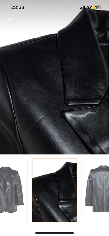 Siyah Dokuma Oversiz Deri Ceket - Görsel 5