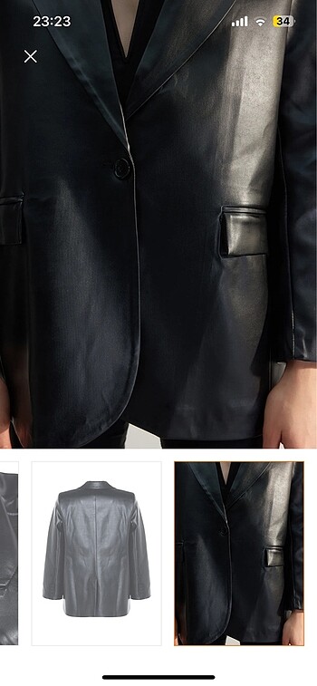 Siyah Dokuma Oversiz Deri Ceket - Görsel 7