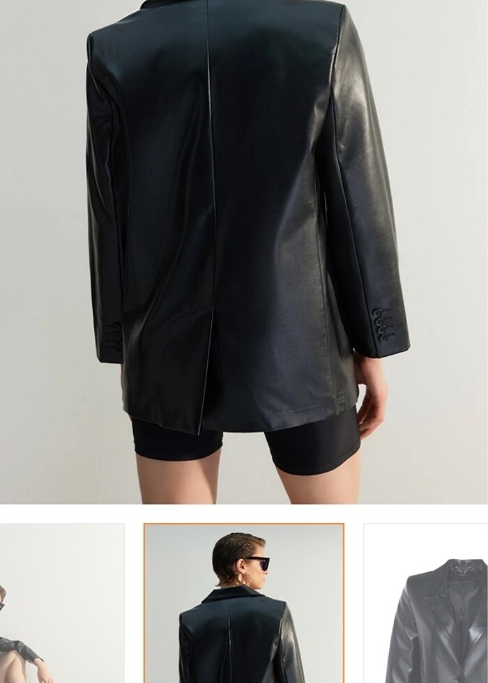 Siyah Dokuma Oversiz Deri Ceket - Görsel 4