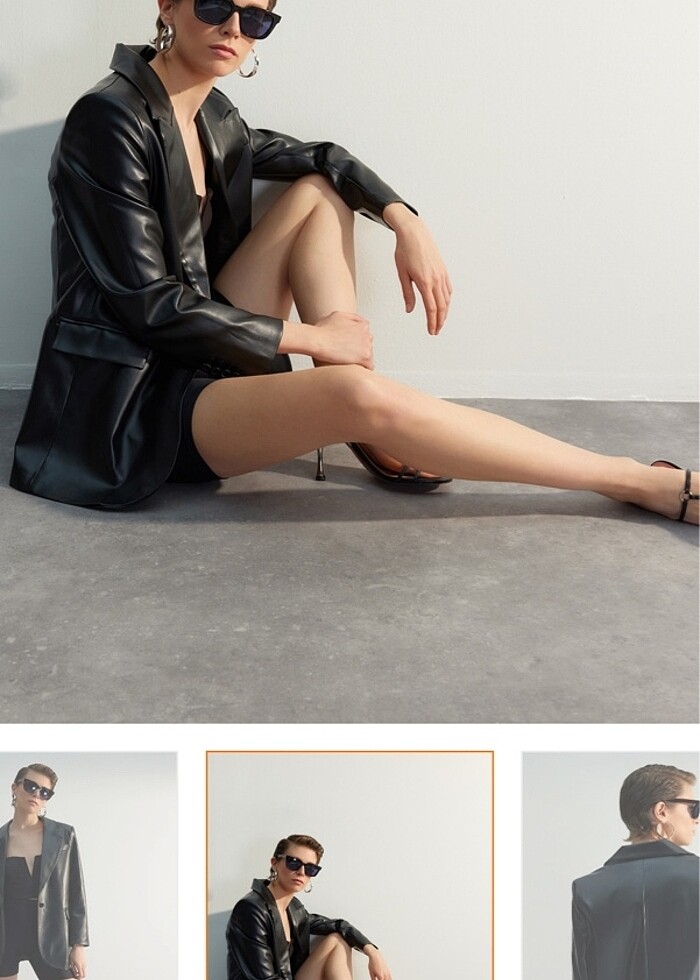 Siyah Dokuma Oversiz Deri Ceket - Görsel 3