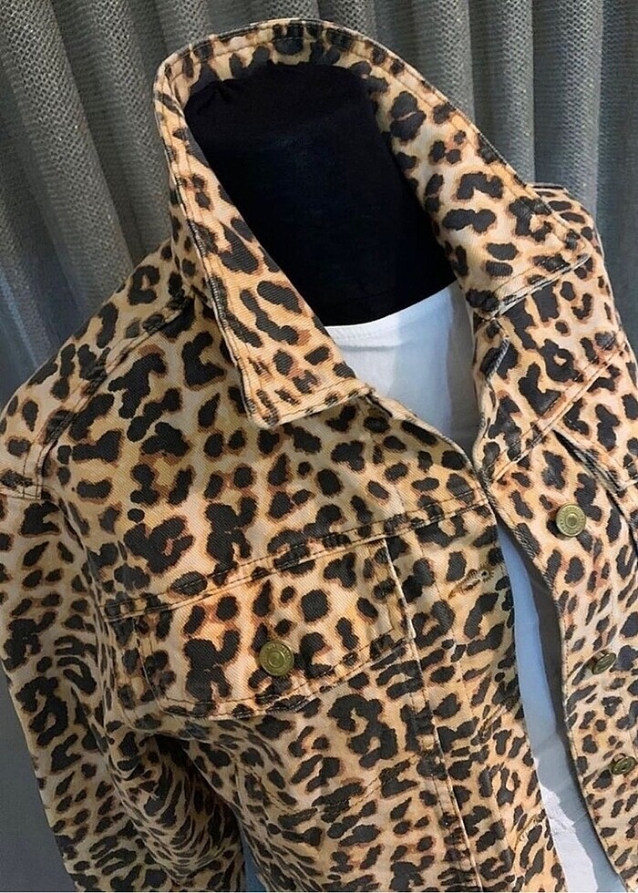 Leopar denim ceket - Görsel 2