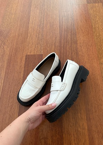 37 Beden Beyaz Platform Topuklu Kadın Loafer