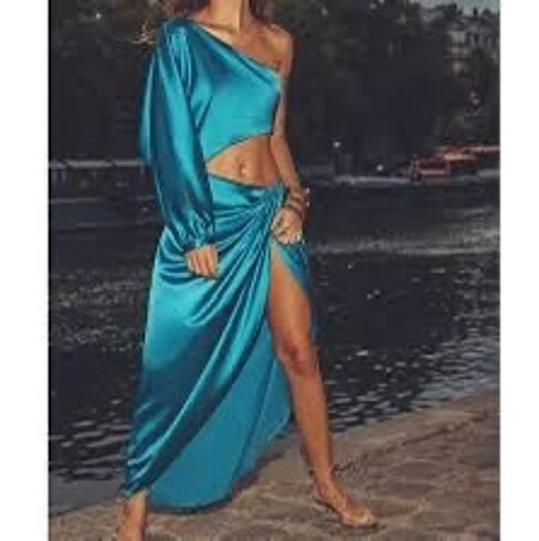 xs Beden Zara cut out anvelop saten abiye elbise