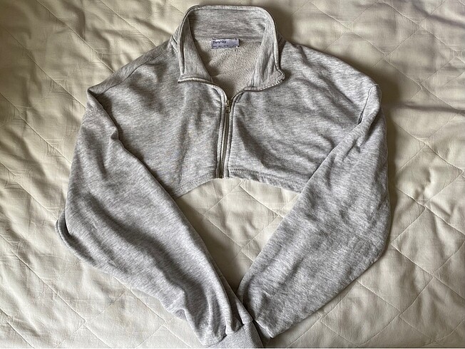 Açık gri crop bolero hırka