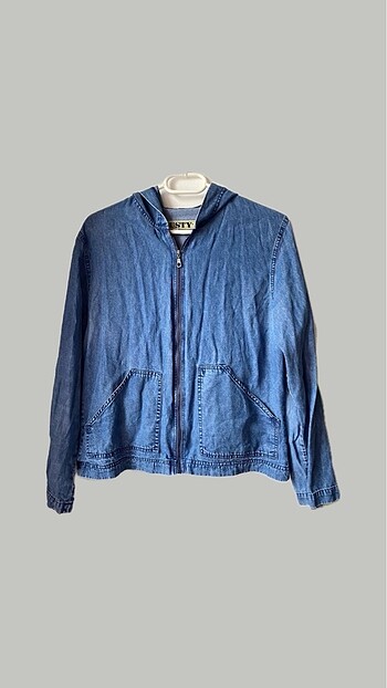 Kapüşonlu ince denim vintage hırka