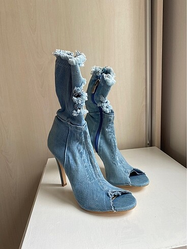 37 Beden Y2k ince topuklu denim ayakkabı