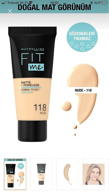 Beden Maybelline New York Fit Me Matte Fondöten