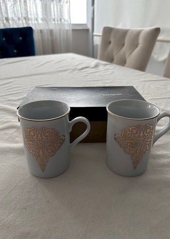 Desenli Beyaz Gri Seramik Kupa Seti - Görsel 2