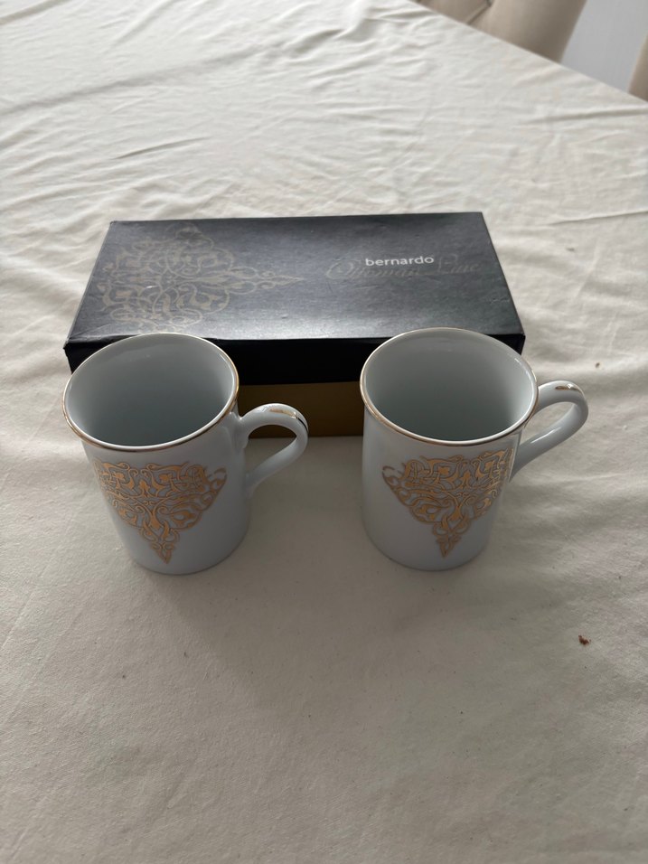 Desenli Beyaz Gri Seramik Kupa Seti - Görsel 3