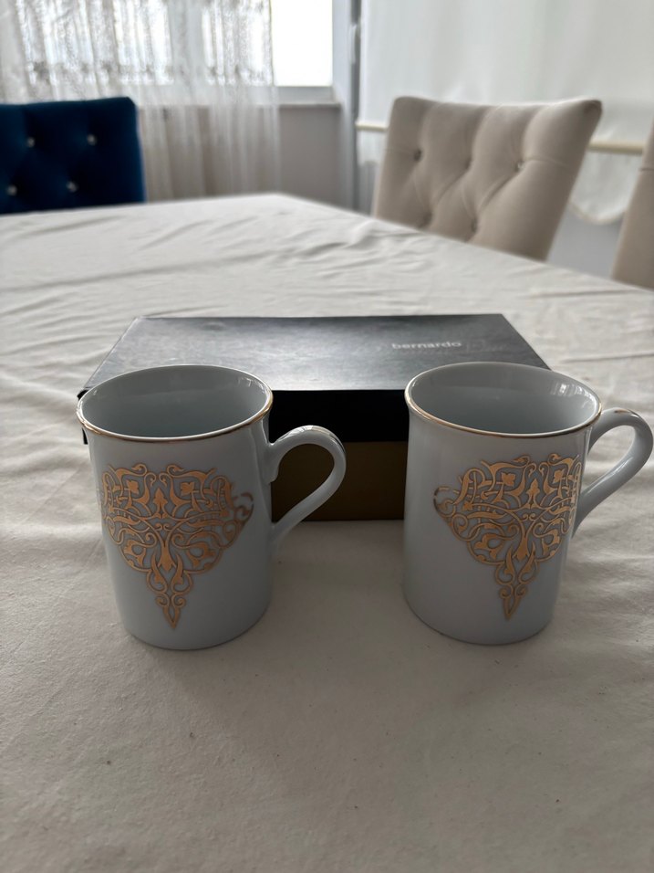 Desenli Beyaz Gri Seramik Kupa Seti - Görsel 2