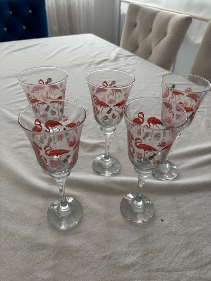Kırmızı Flamingo Desenli Renkli Kadehler - Görsel 2