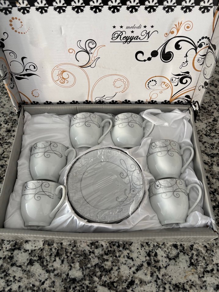 Gri Desenli Beyaz Porselen Kahve Fincan Seti - Görsel 2