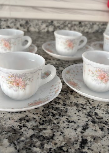 Beyaz Çiçek Desenli 6'lı Kahve Fincanı Seti - Görsel 2