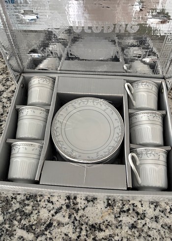 Gri Desenli 6'lı Porselen Kahve Fincanı Seti - Görsel 3