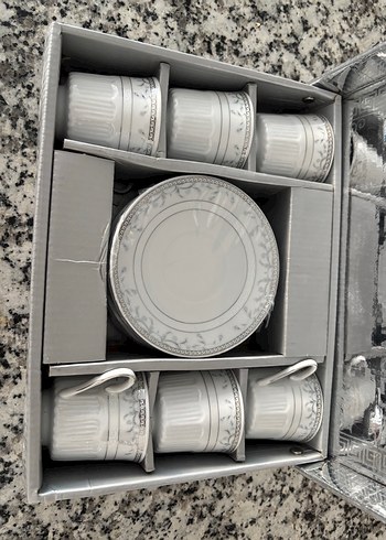 Gri Desenli 6'lı Porselen Kahve Fincanı Seti - Görsel 2