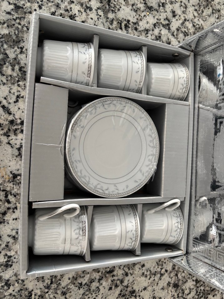 Gri Desenli 6'lı Porselen Kahve Fincanı Seti - Görsel 2