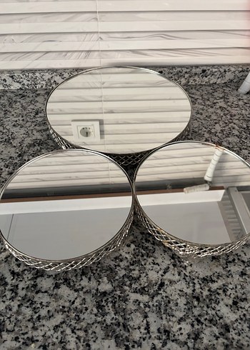 Gri Metal Çerçeveli Yuvarlak Ayna Seti - Görsel 3