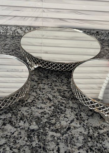 Gri Metal Çerçeveli Yuvarlak Ayna Seti - Görsel 2