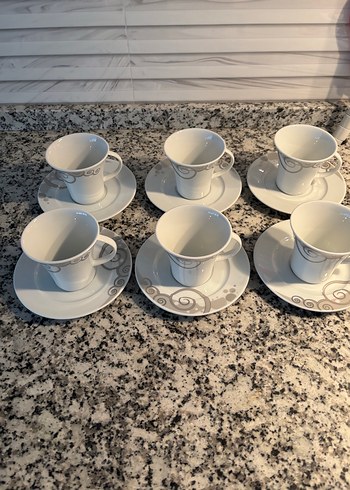 Gri Desenli Beyaz Kahve Fincan Takımı - Görsel 3